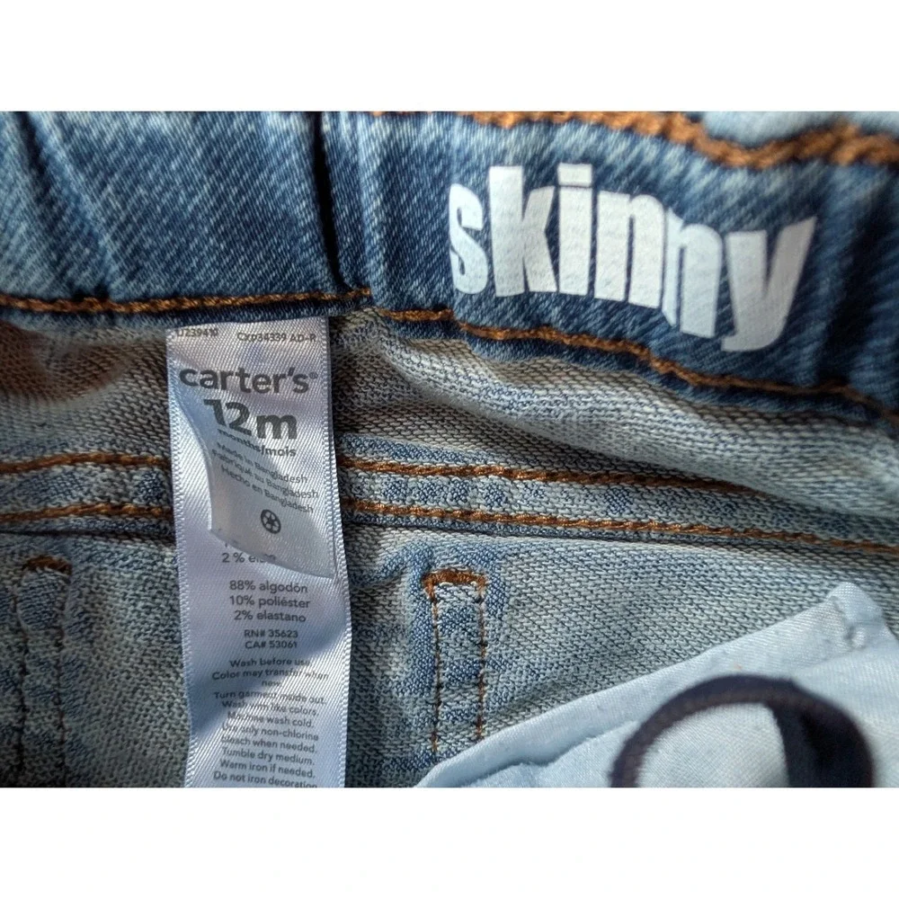 Carters Baby Boy Skinny Jeans Medium Wash Blue Denim 12M Adjustable Waist